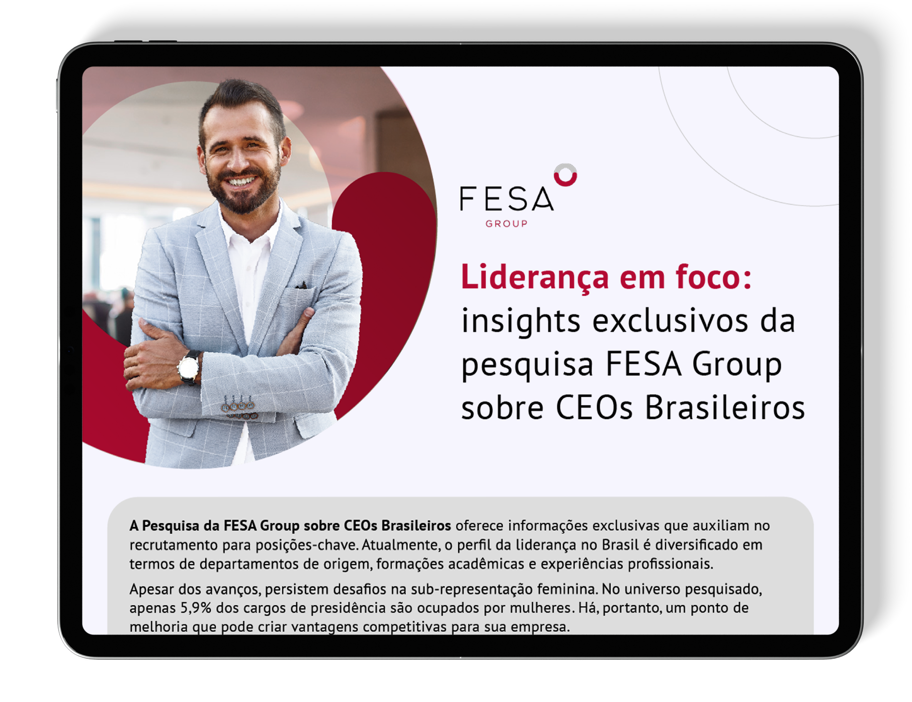 Mockup de celular com a capa do e-book do estudo "Do campo à liderança"