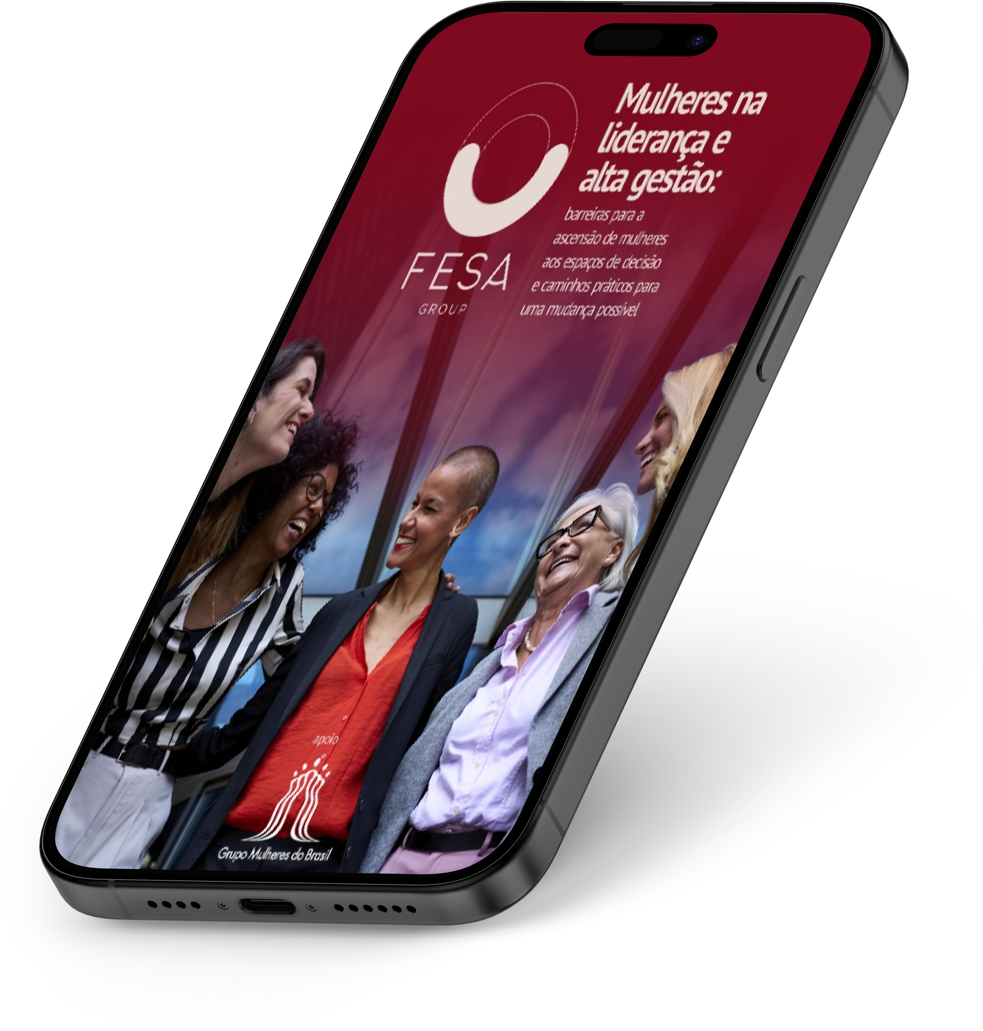 Mockup de celular com a capa do e-book do estudo "Do campo à liderança"